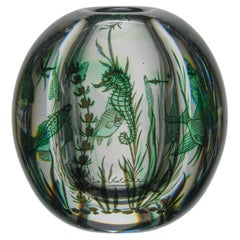 Vase "hippocampe" en verre du milieu du 20e siècle par Edward Hald pour Orrefors