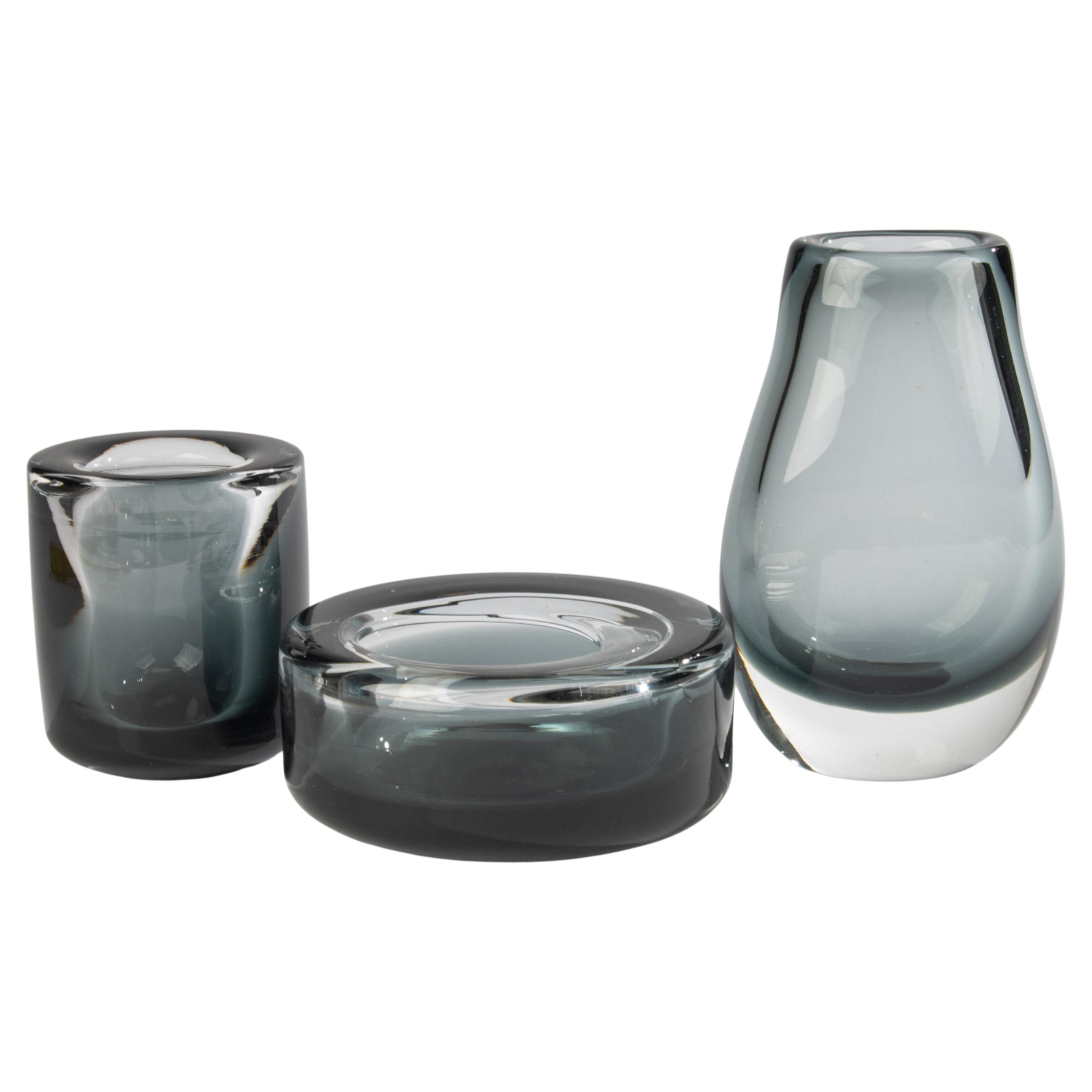 Mitte 20. Jahrhundert Glas-Set - SEA Glasbruk - Schweden - Rauchgrau im Angebot