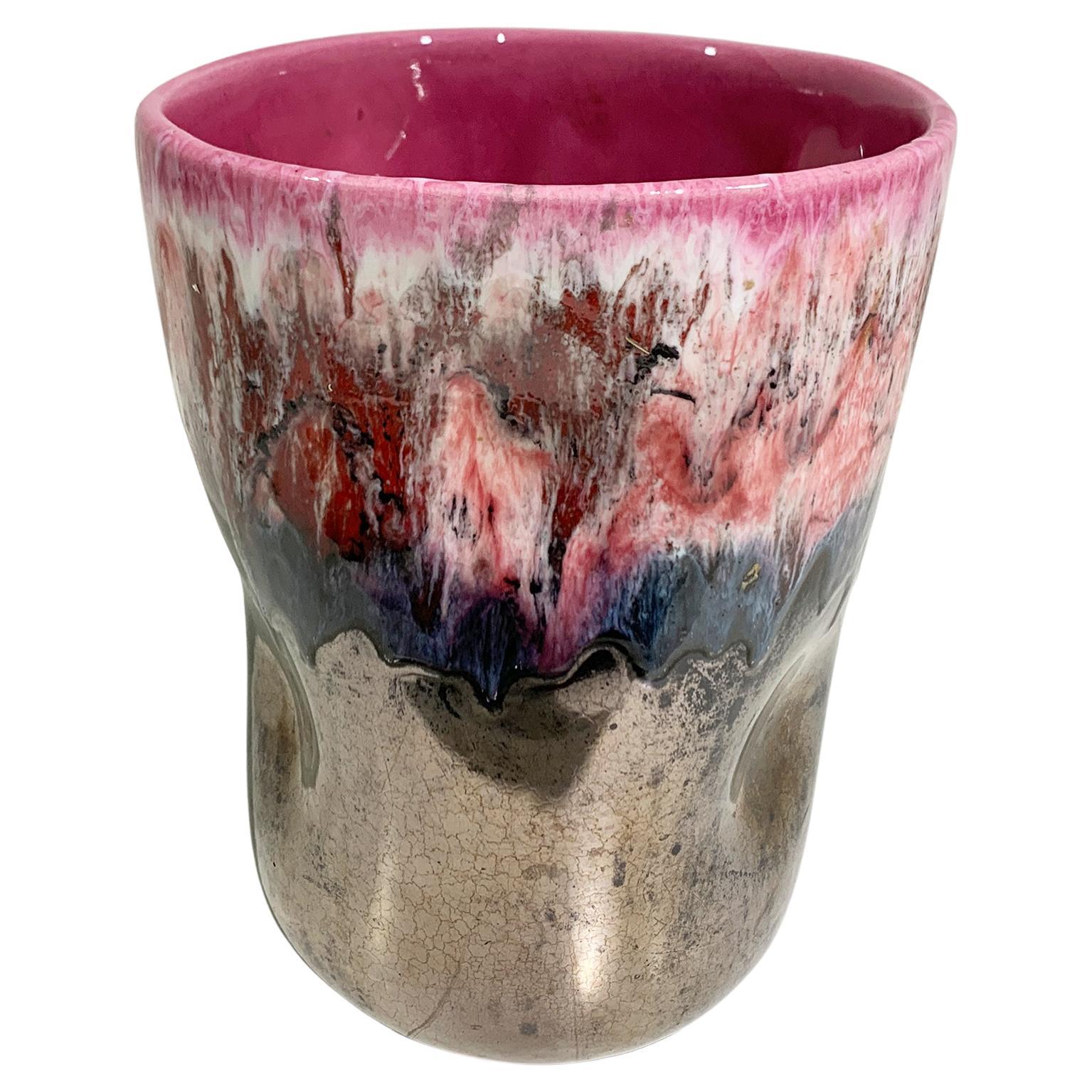 Vaso in ceramica smaltata della metà del XX secolo, Francia, circa anni '50