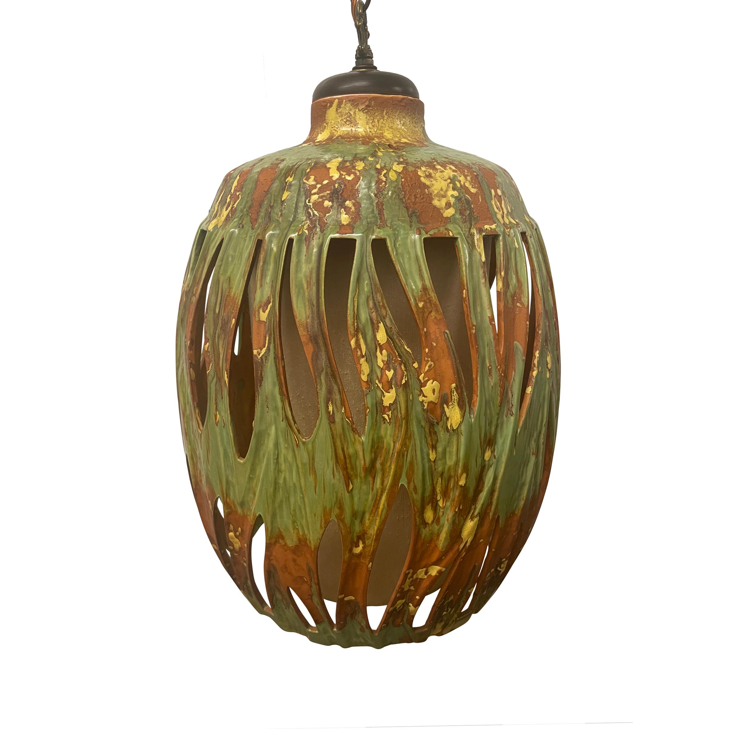 American Mid-20th Century Glazed Terracotta Lantern For Sale