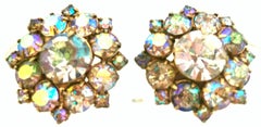 Mid-20th Century Gold & Aurora Borealis Austrian Crystal Pair Of Earrings