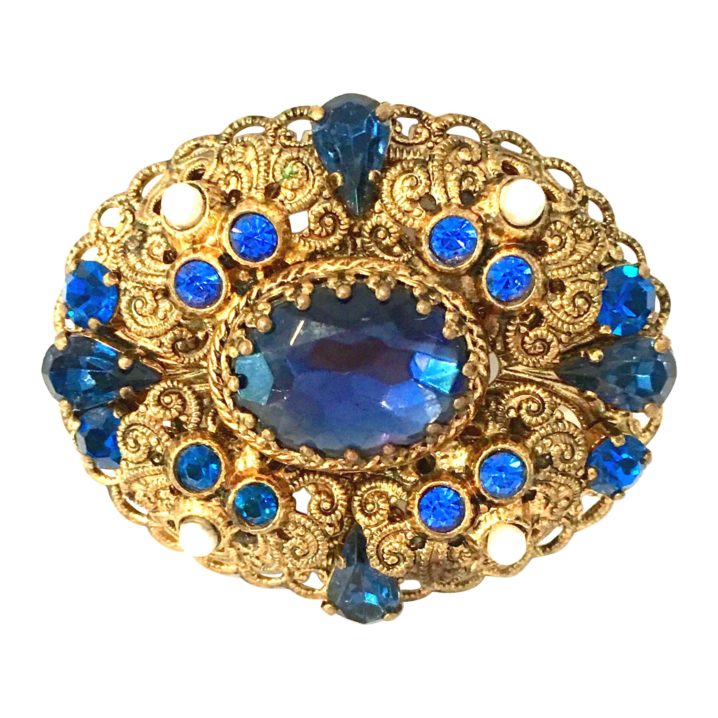 Mid-20th Century Gold & Austrian Crystal Dimensional Brooch-West Germany For Sale