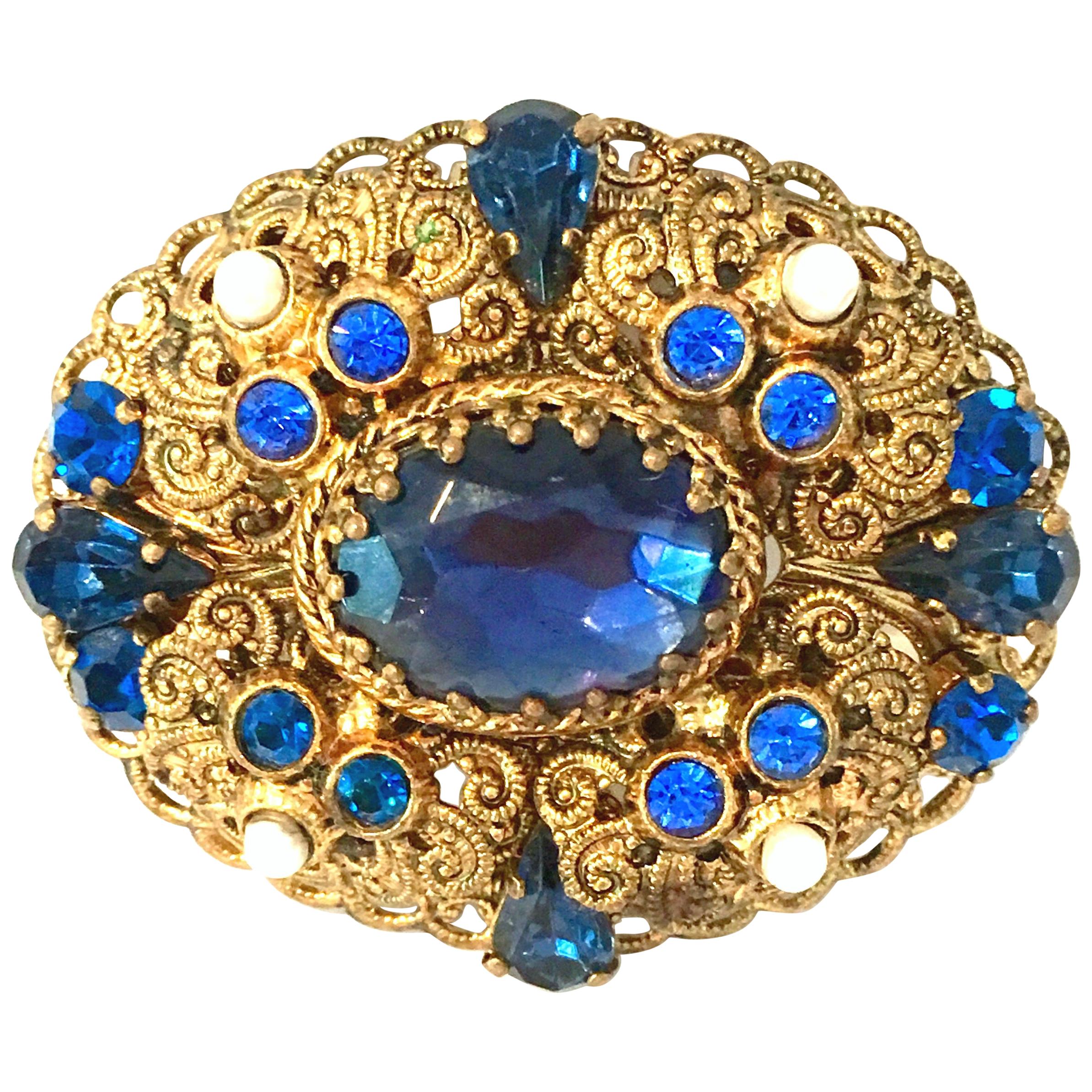 Mid-20th Century Gold & Austrian Crystal Dimensional Brooch-West Germany