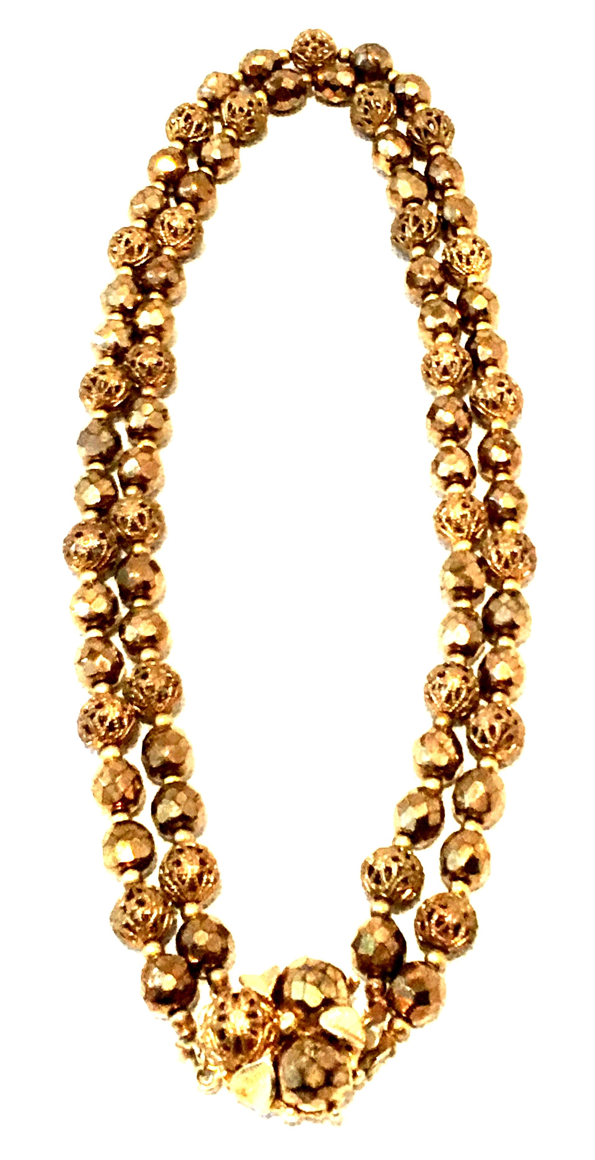 Mid-20th Century Gold Bead Double Strand Choker Necklace In Good Condition For Sale In West Palm Beach, FL