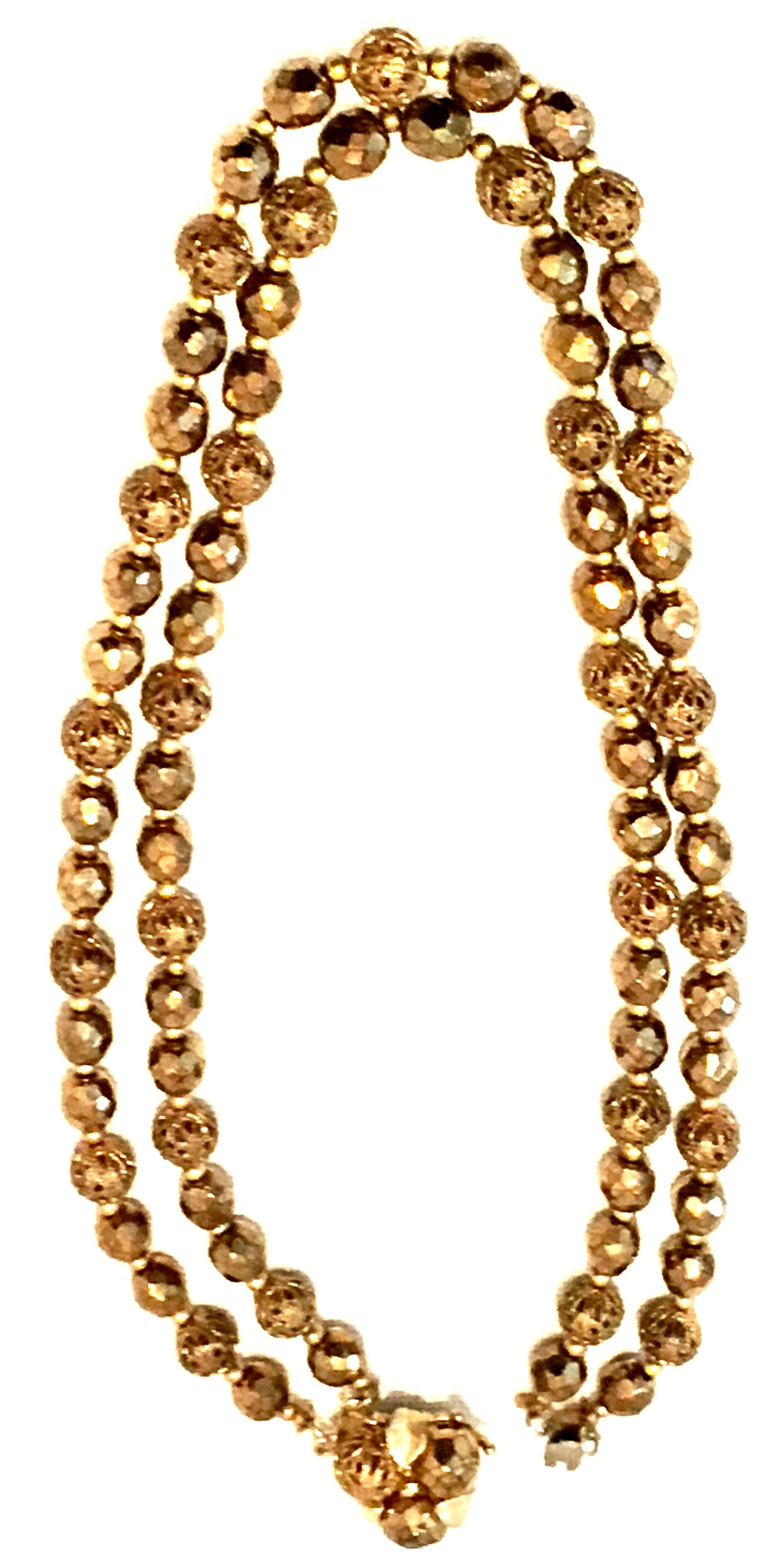 Women's or Men's Mid-20th Century Gold Bead Double Strand Choker Necklace For Sale