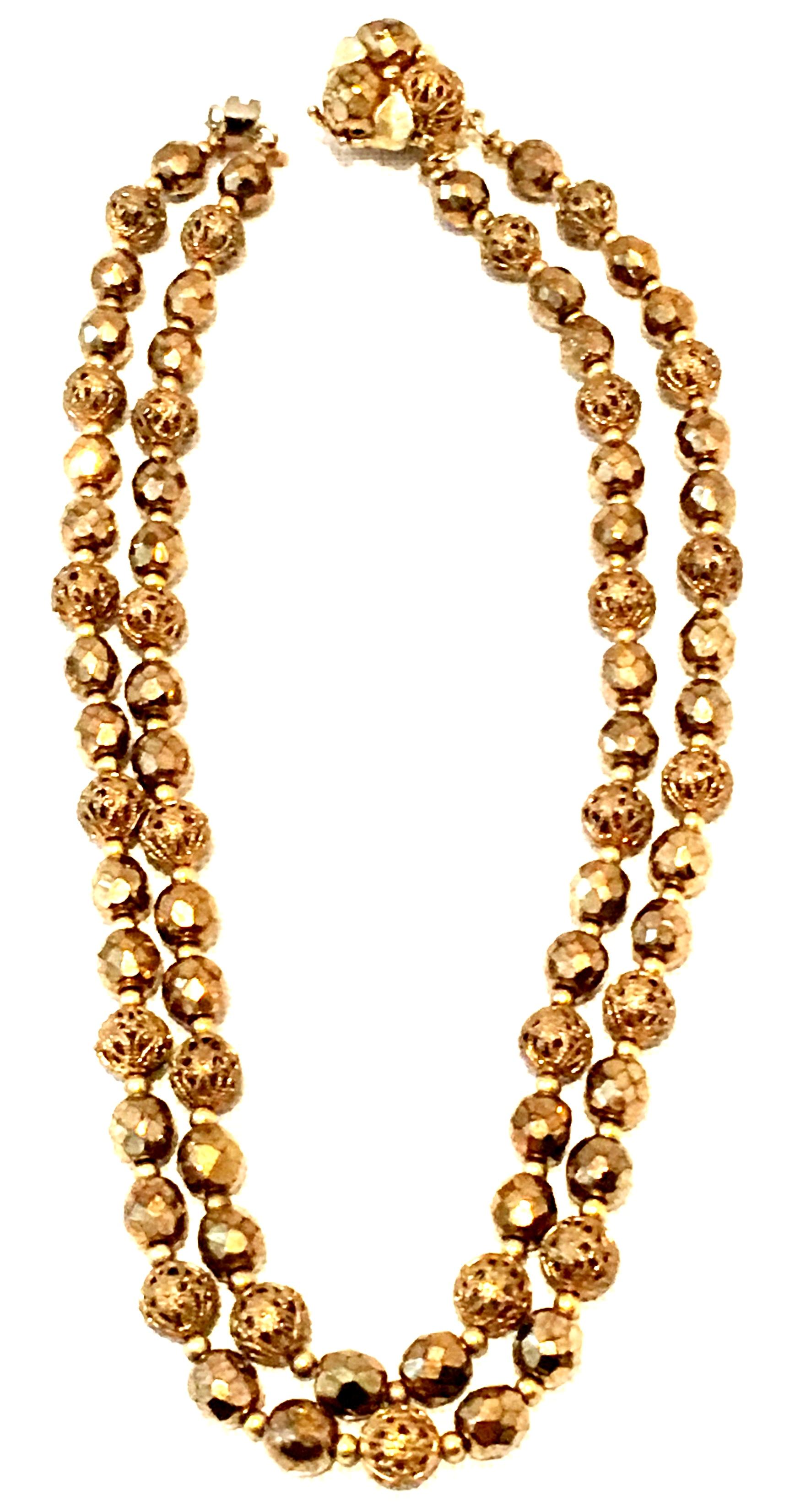 Mid-20th Century Gold Bead Double Strand Choker Necklace For Sale 1