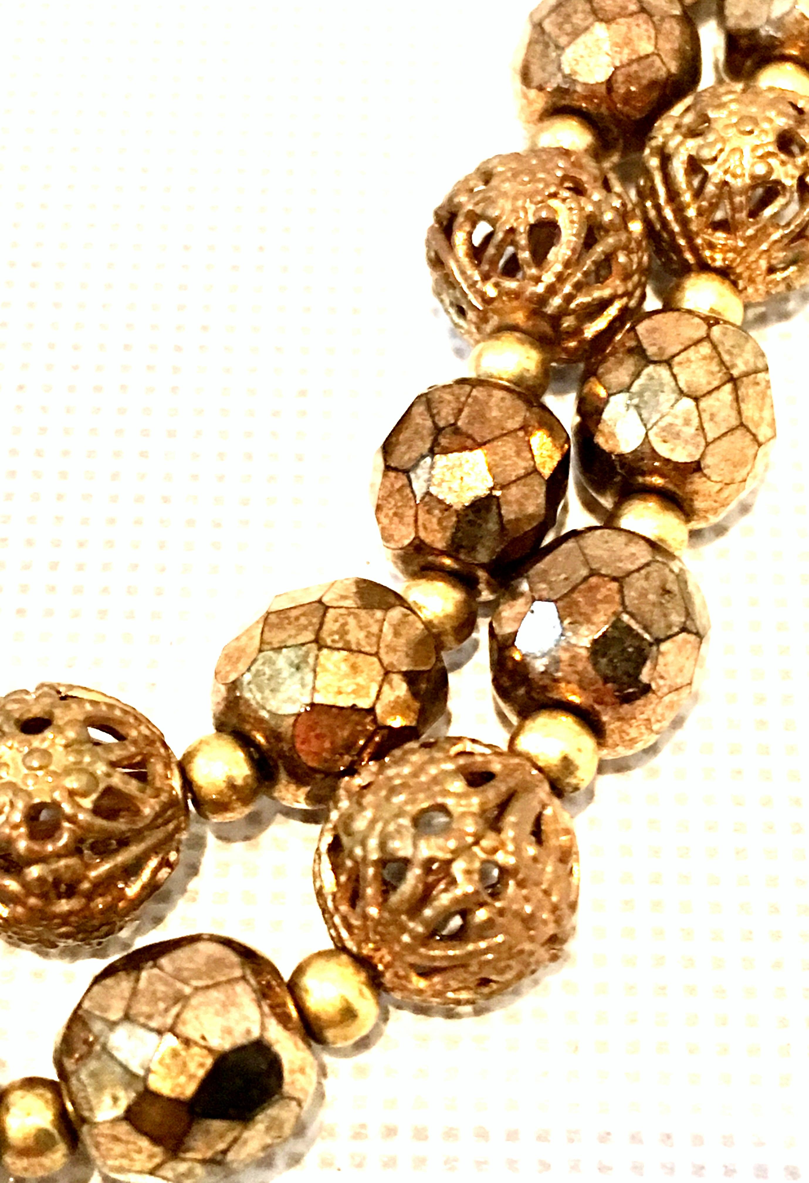 Mid-20th Century Gold Bead Double Strand Choker Necklace For Sale 3