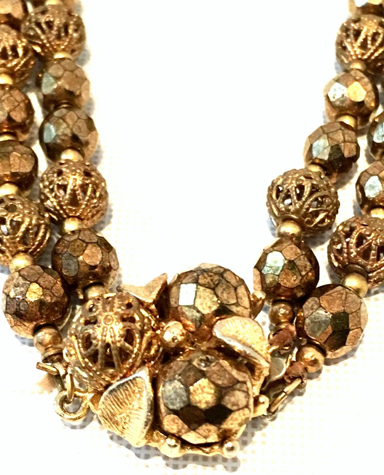 Mid20th Century Gold Bead Double Strand Choker Necklace For Sale at