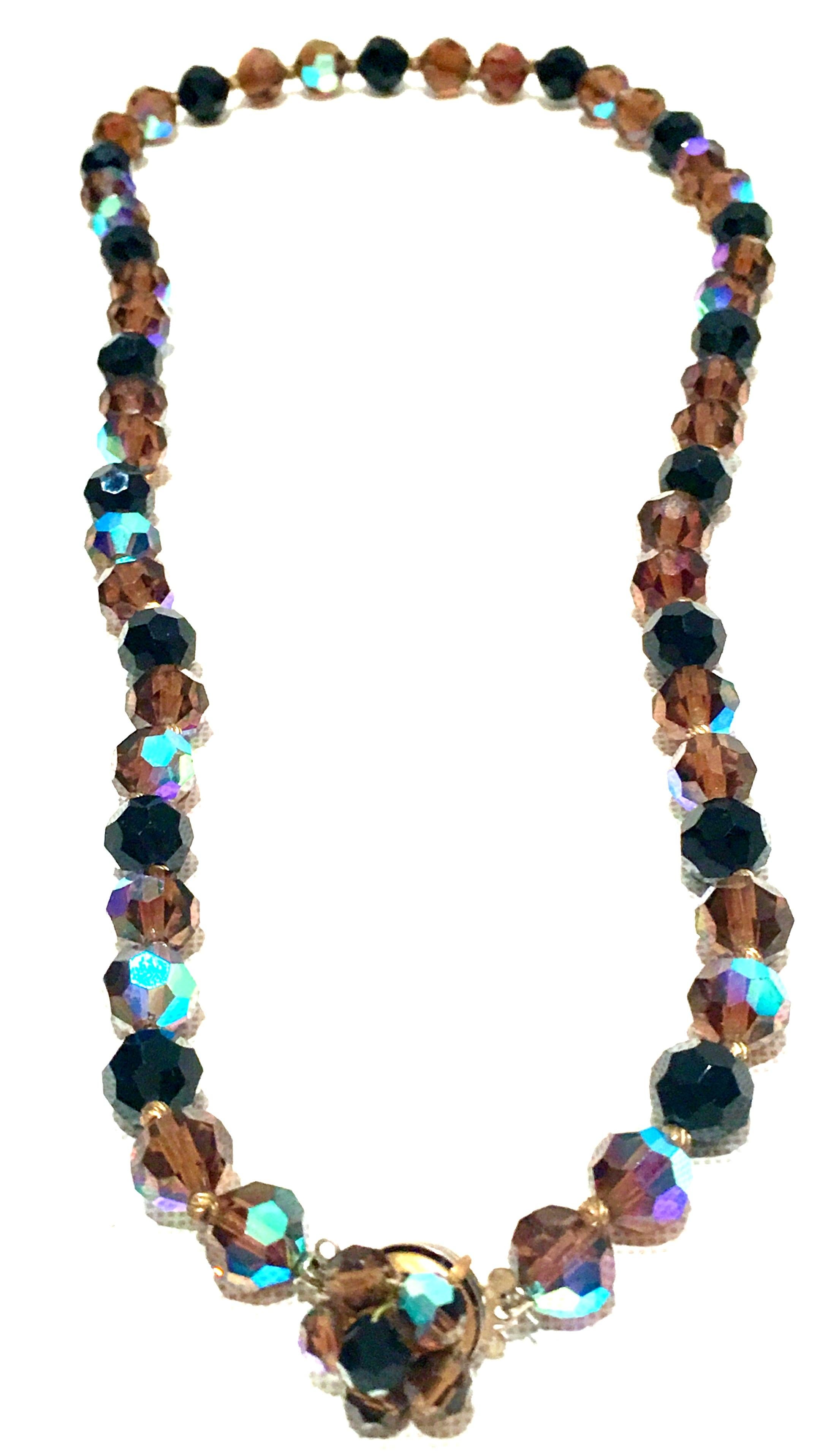 Mid-20th Century Gold Gilt & Cut And Faceted Art Glass Bead Necklace. This 