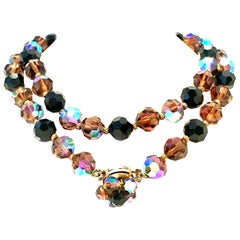 Vintage Mid-20th Century Gold & Crystal Bead Necklace