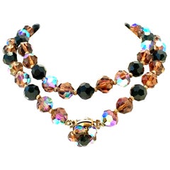 Retro Mid-20th Century Gold & Crystal Bead Necklace