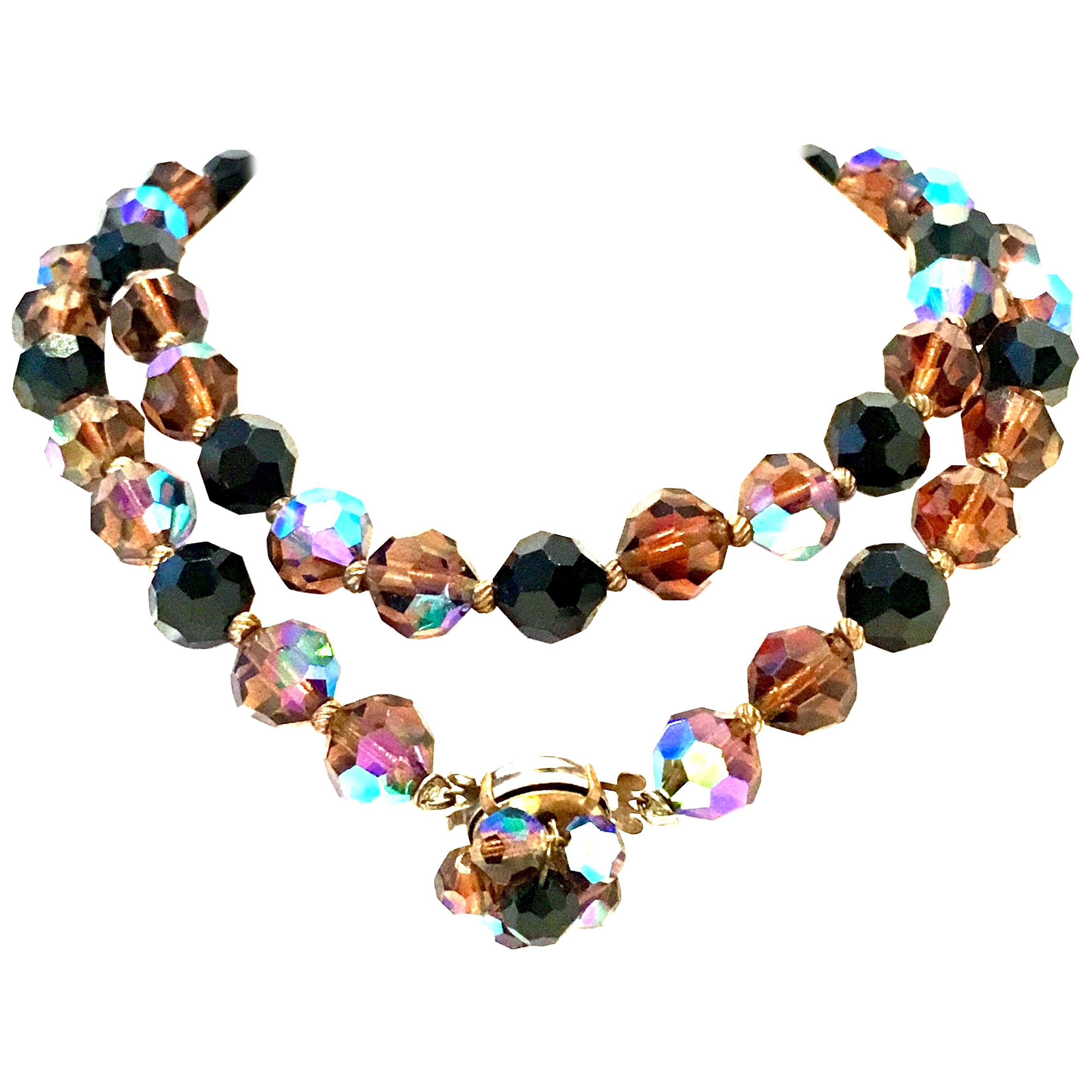 Mid-20th Century Gold & Crystal Bead Necklace For Sale