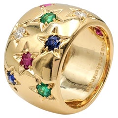 Mid-20th Century Gold Diamond and Gemstone Ring