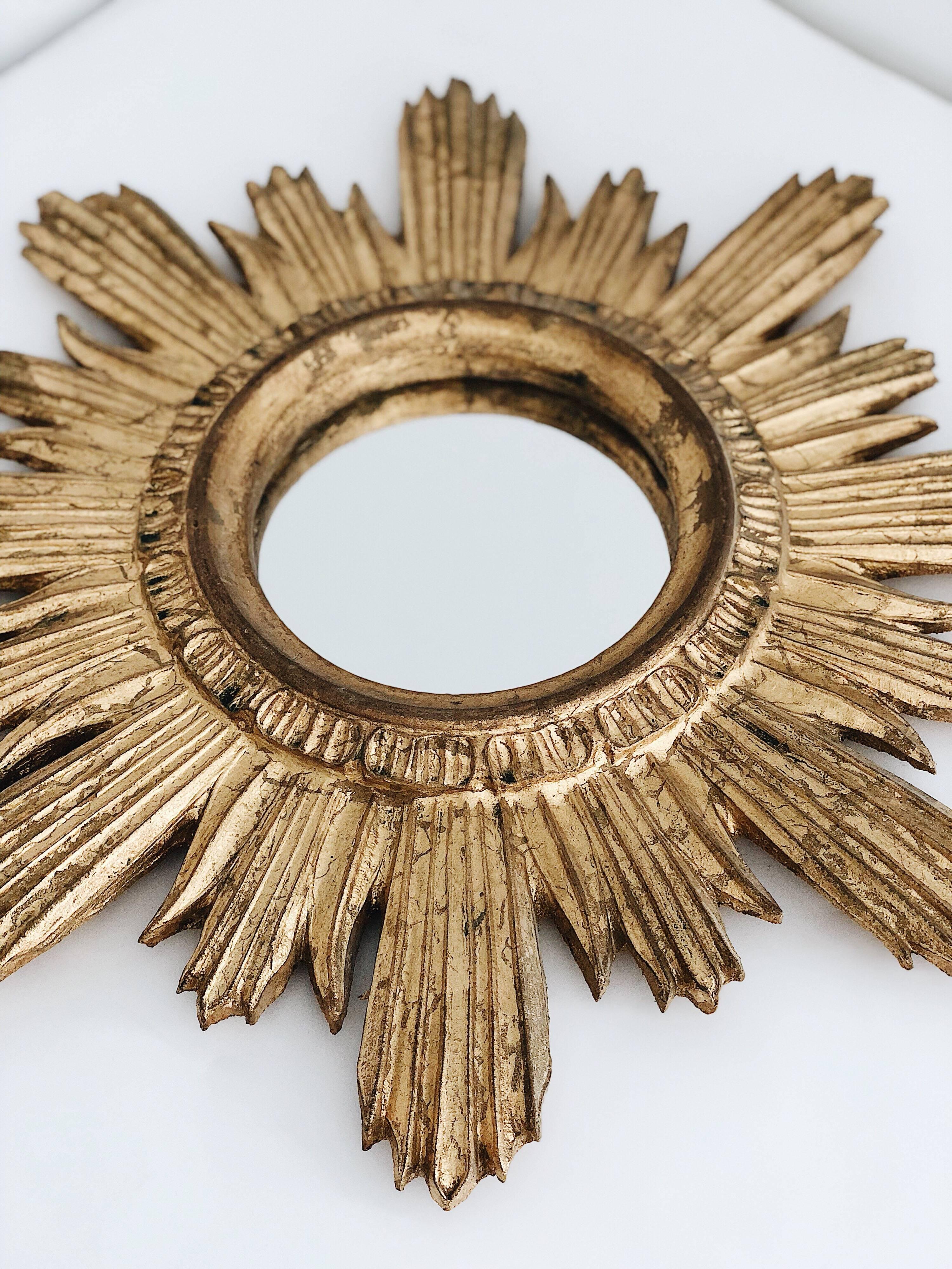 Mid-20th Century Gold Italian Sun Mirror, Giltwood, 1960s 1