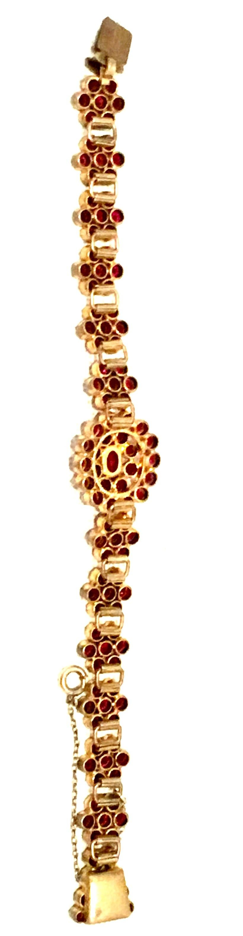 Mid-20th Century Gold & Natural Rose Cut Garnet Link Bracelet 7