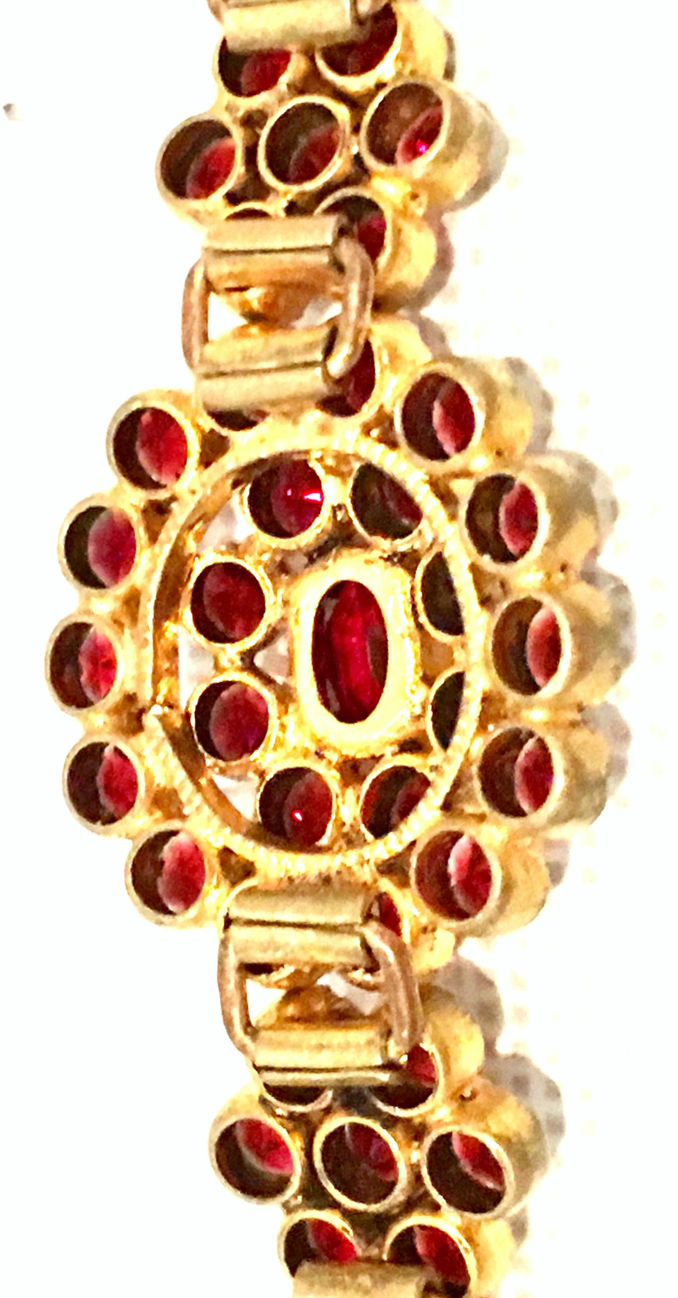 Mid-20th Century Gold & Natural Rose Cut Garnet Link Bracelet 8