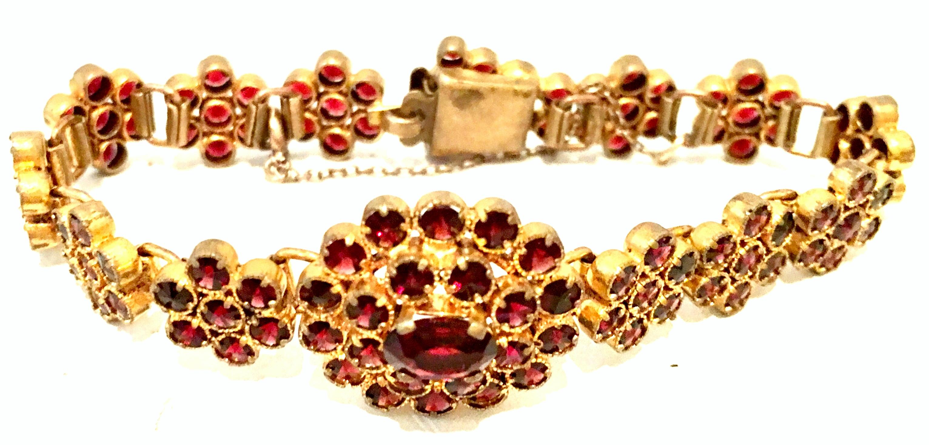 Art Nouveau Mid-20th Century Gold & Natural Rose Cut Garnet Link Bracelet