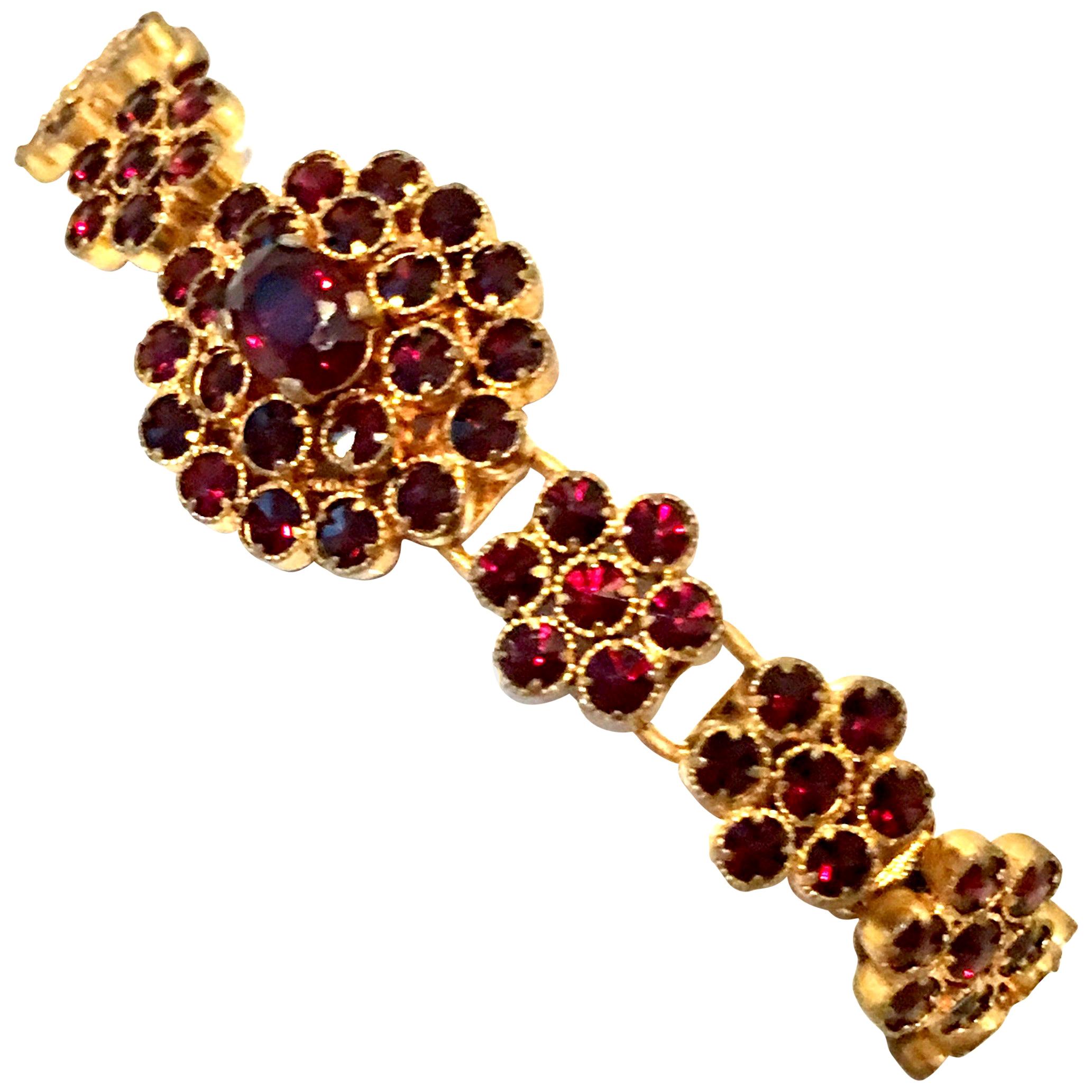 Mid-20th Century Gold & Natural Rose Cut Garnet Link Bracelet