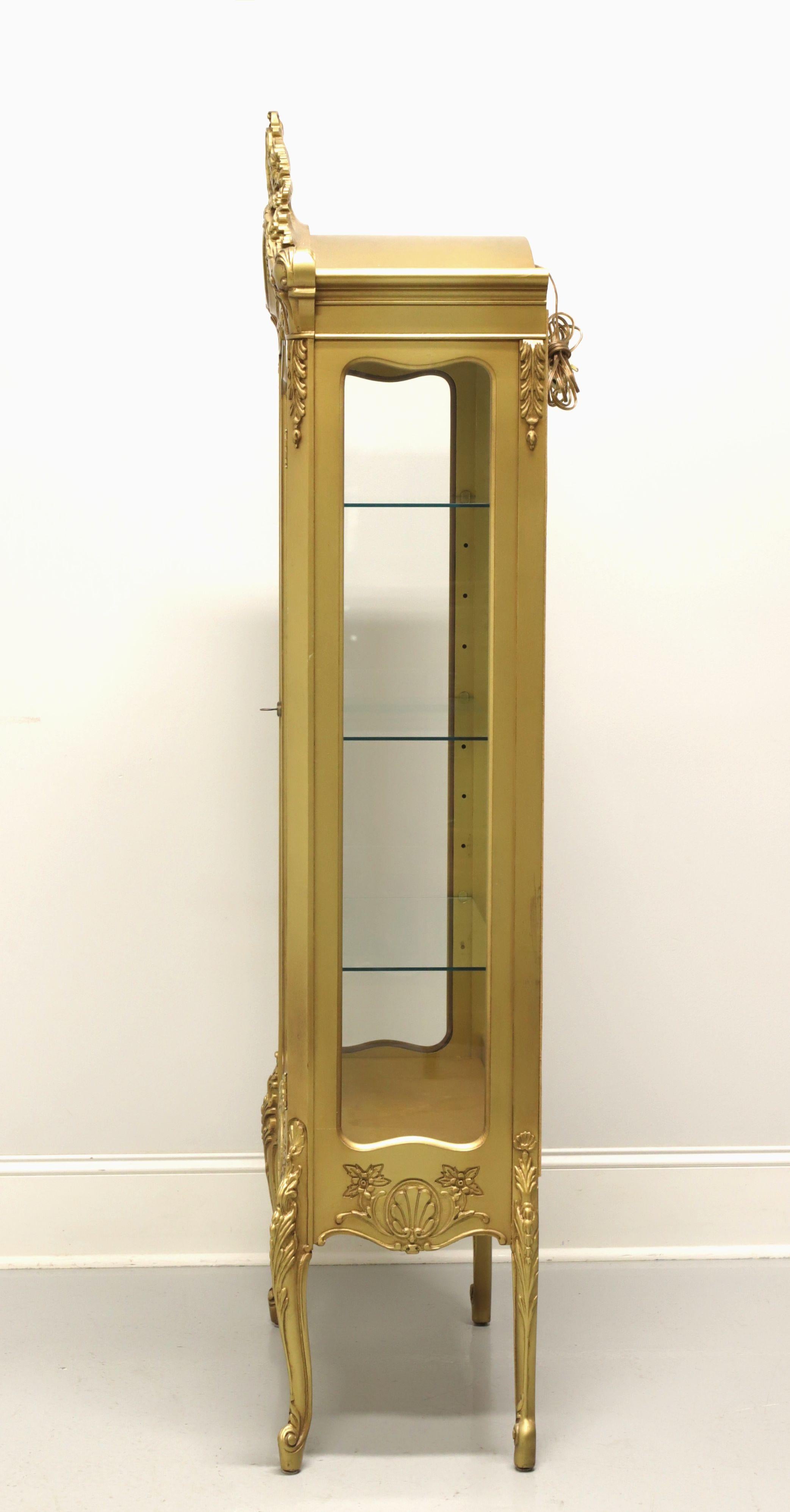 French Provincial Mid 20th Century Gold Painted Wood & Glass French Country Vitrine
