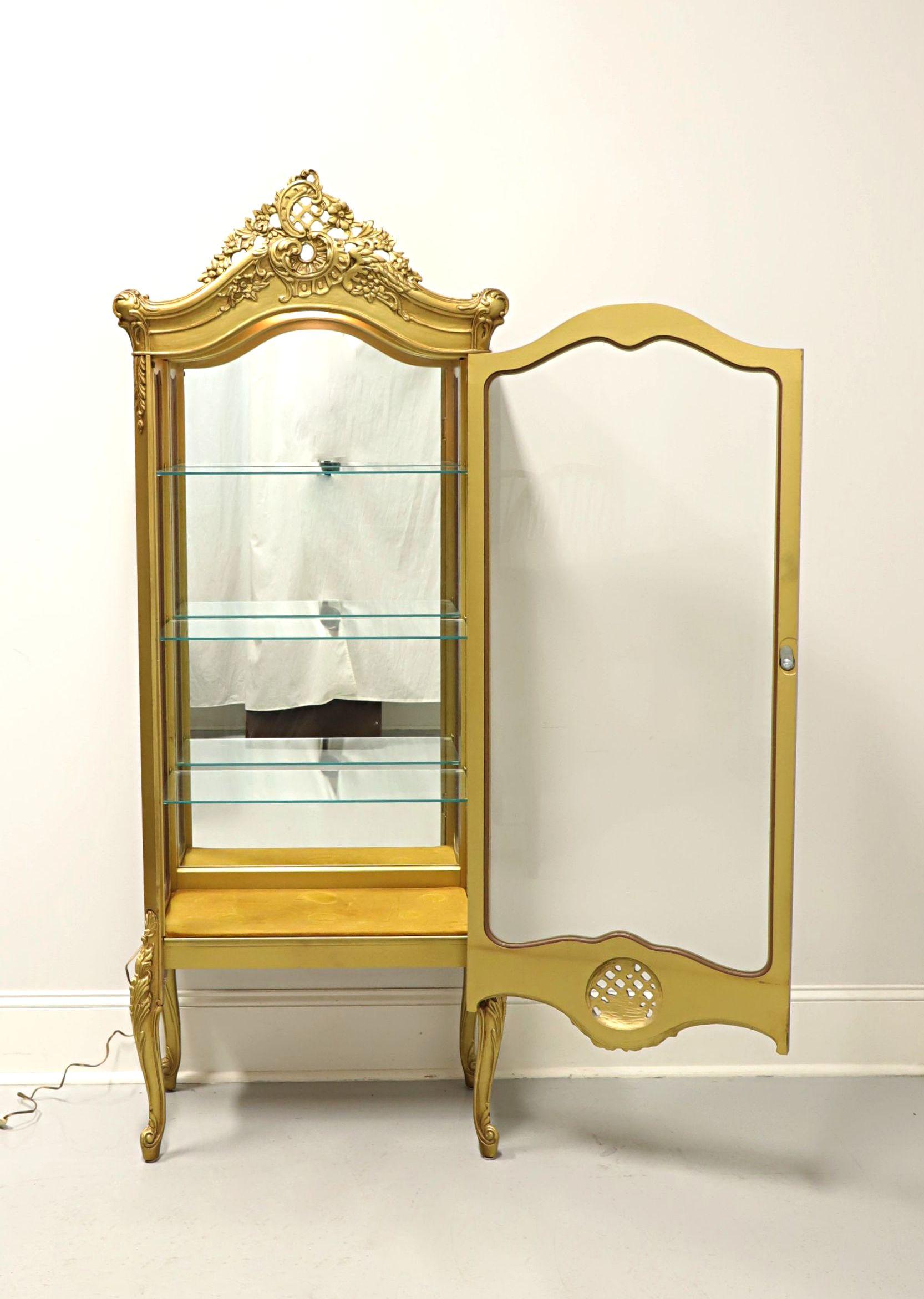 Mid 20th Century Gold Painted Wood & Glass French Country Vitrine In Good Condition In Charlotte, NC