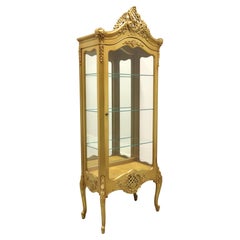 Vintage Mid 20th Century Gold Painted Wood & Glass French Country Vitrine
