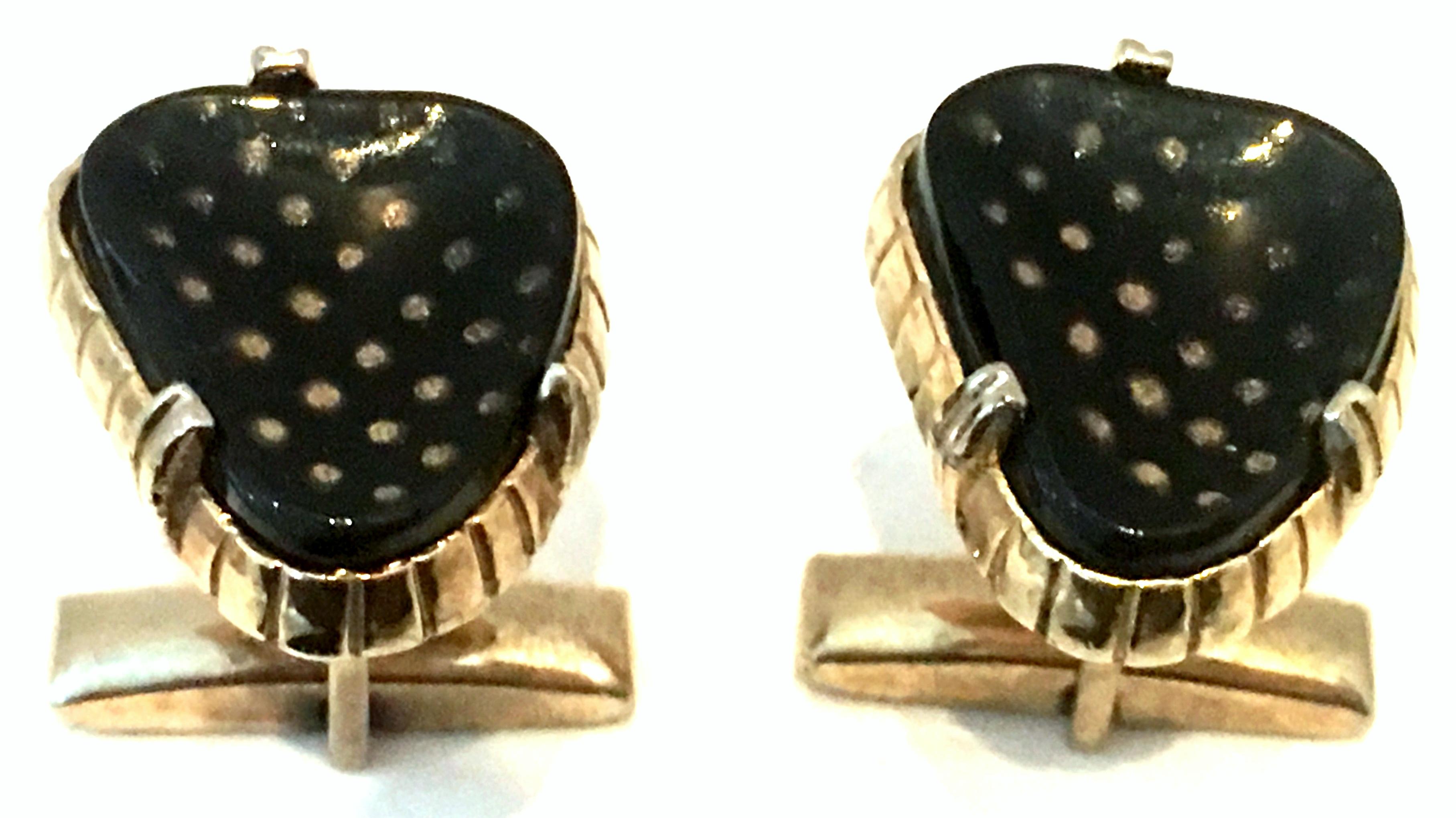 Modernist Mid-20th Century Gold Plate & Lucite Pair Of Cuff Links & Tie Clip S/3 For Sale
