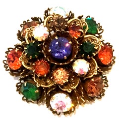 Mid-20th Century Gold Vermeil Dimensional Austrian Crystal Brooch By, Coro