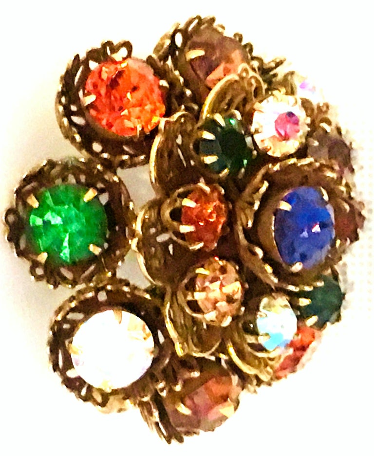 Mid20th Century Gold Vermeil Dimensional Austrian Crystal Brooch By