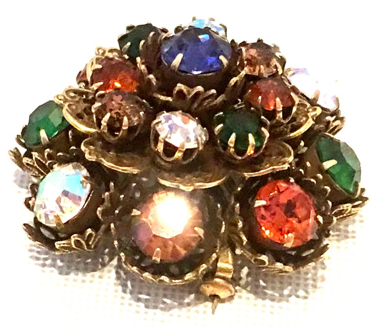 Mid20th Century Gold Vermeil Dimensional Austrian Crystal Brooch By