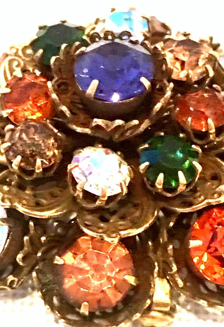 Mid20th Century Gold Vermeil Dimensional Austrian Crystal Brooch By