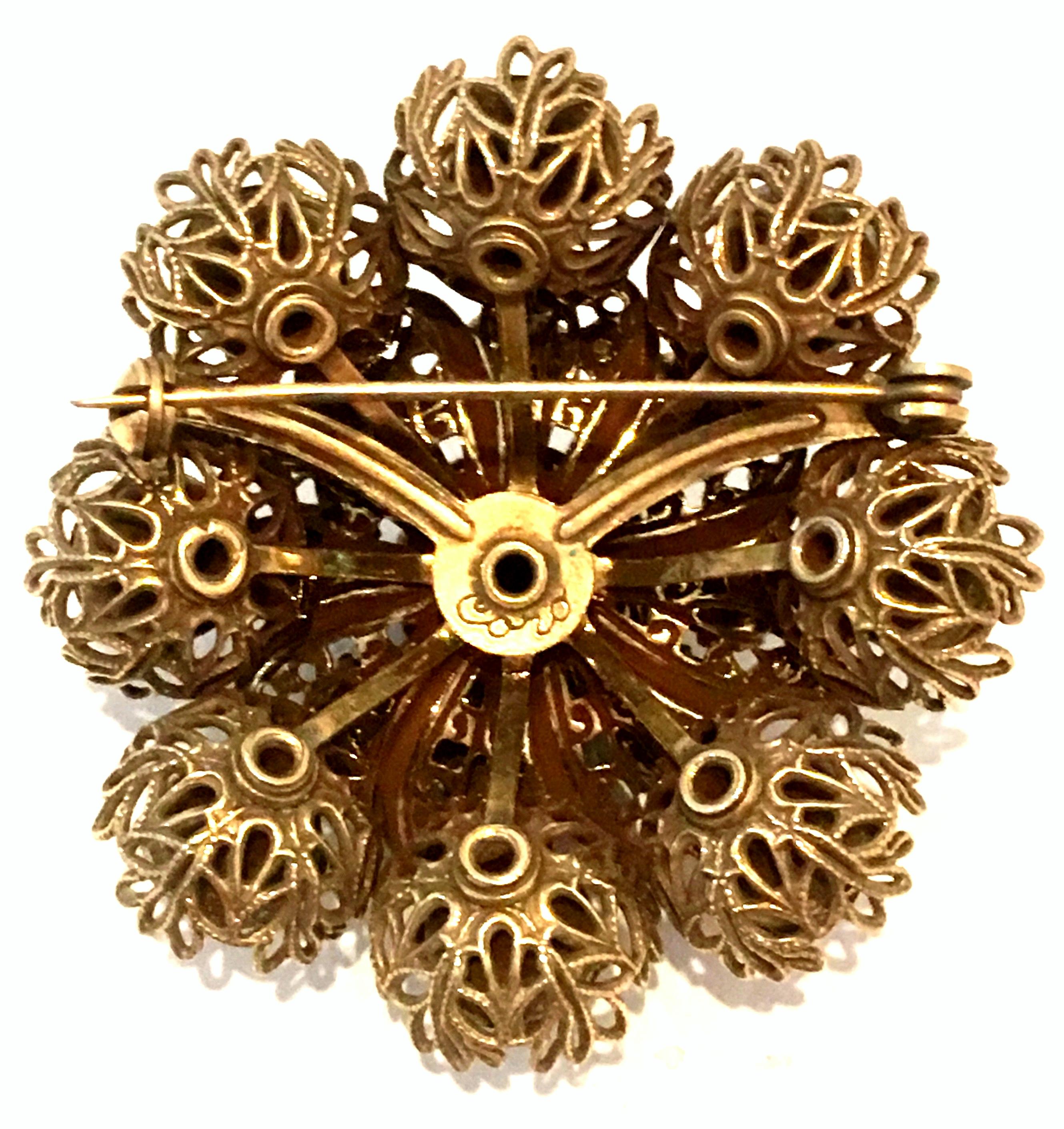 Mid-20th Century Gold Vermeil Dimensional Austrian Crystal Brooch By, Coro For Sale 1