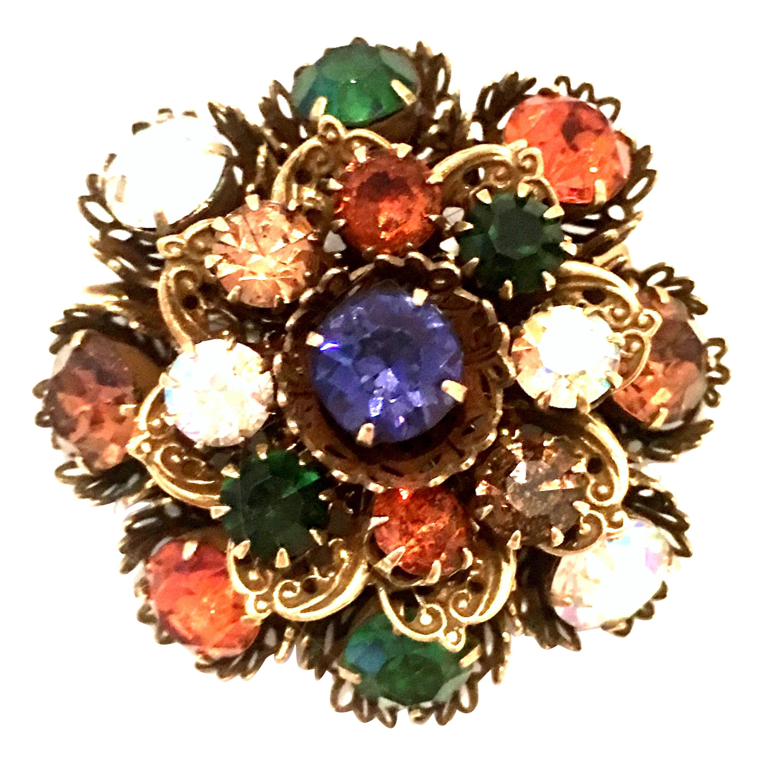 Mid-20th Century Gold Vermeil Dimensional Austrian Crystal Brooch By, Coro For Sale
