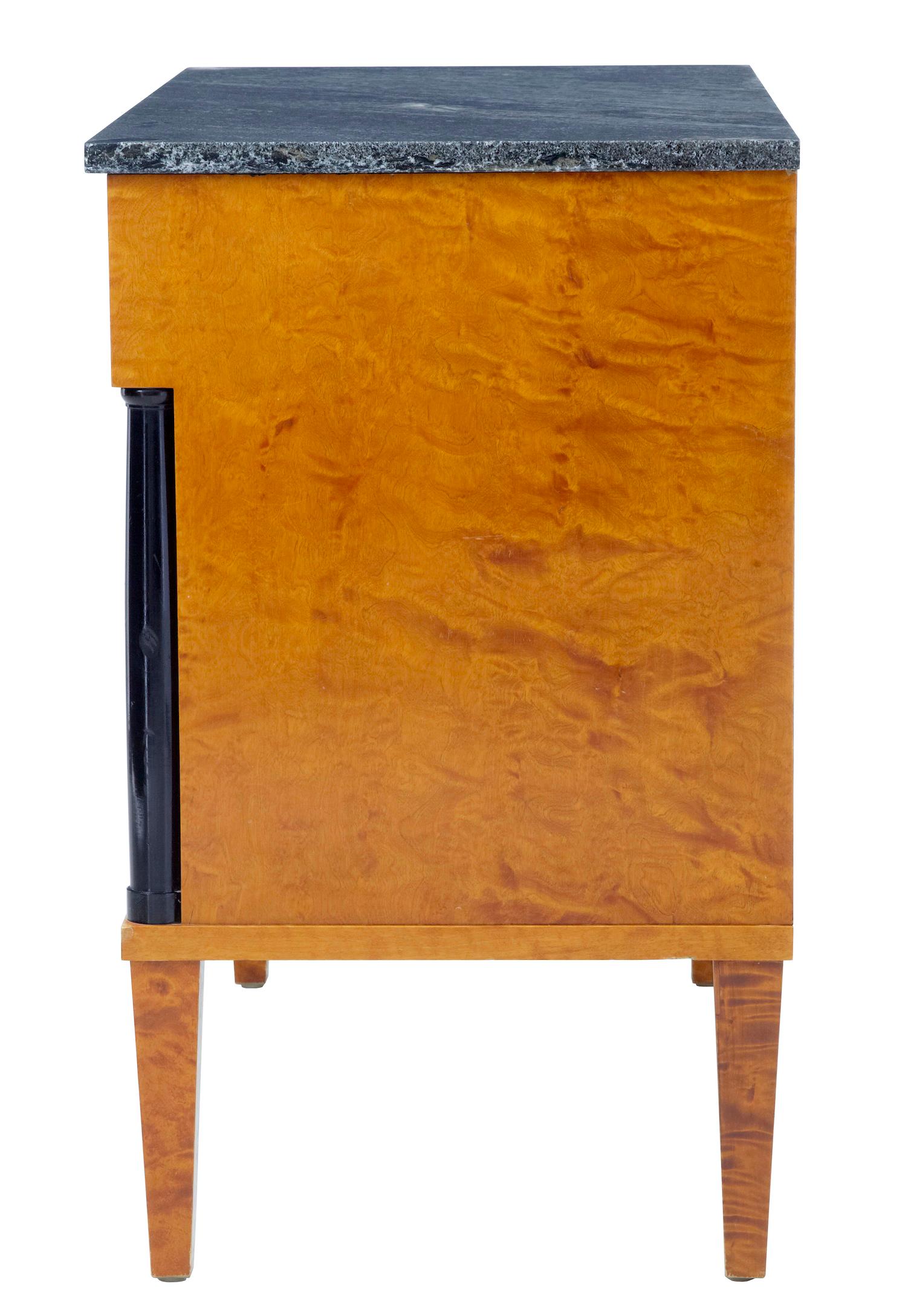 Art Deco Mid-20th Century Golden Birch Marble-Top Chest of Drawers