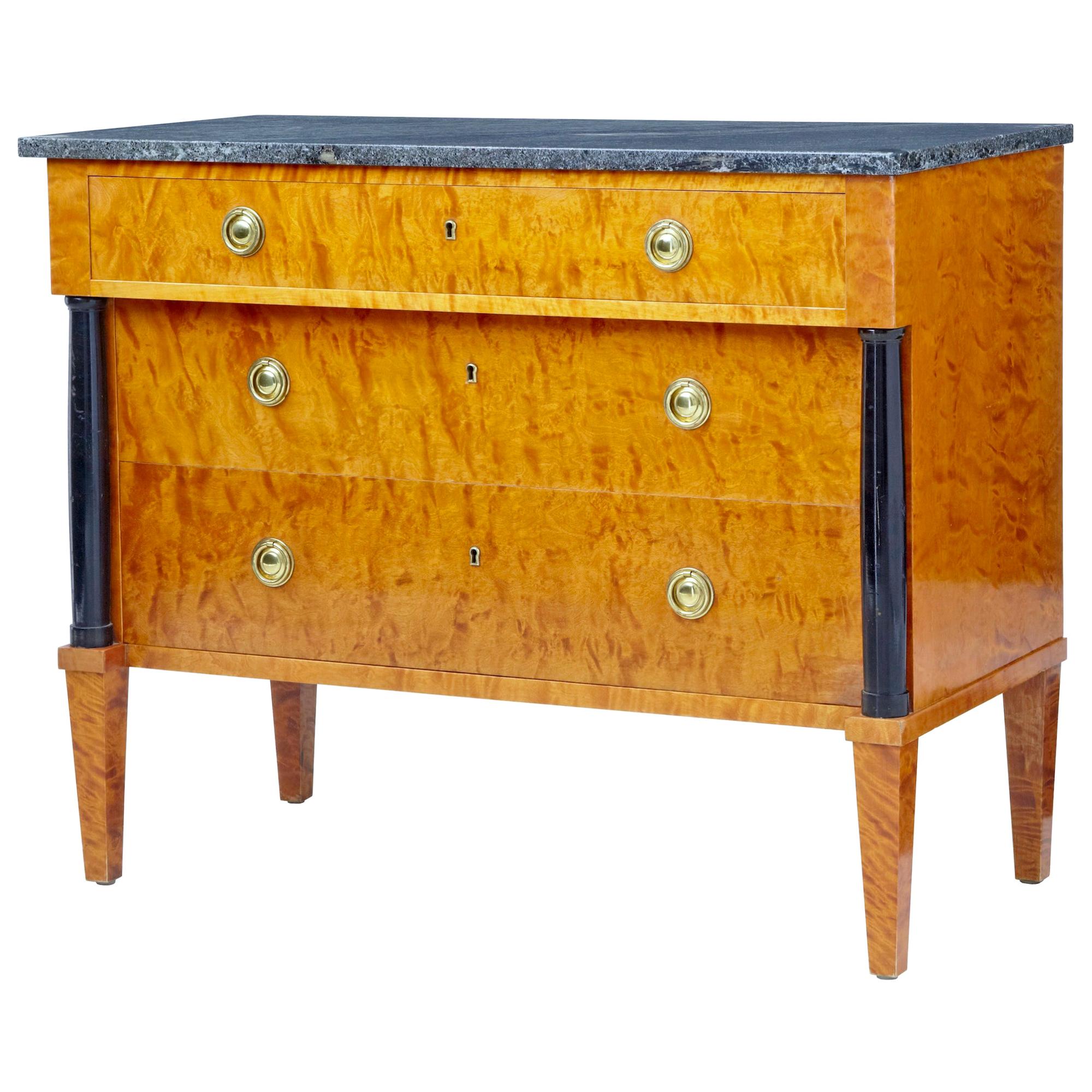 Mid-20th Century Golden Birch Marble-Top Chest of Drawers