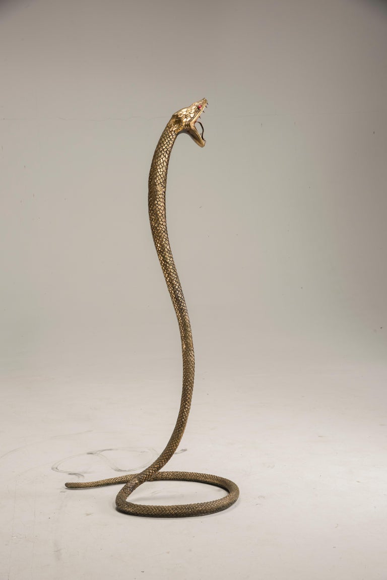 Mid20th Century Golden Metal Animalier Snake Sculpture For Sale at 1stdibs