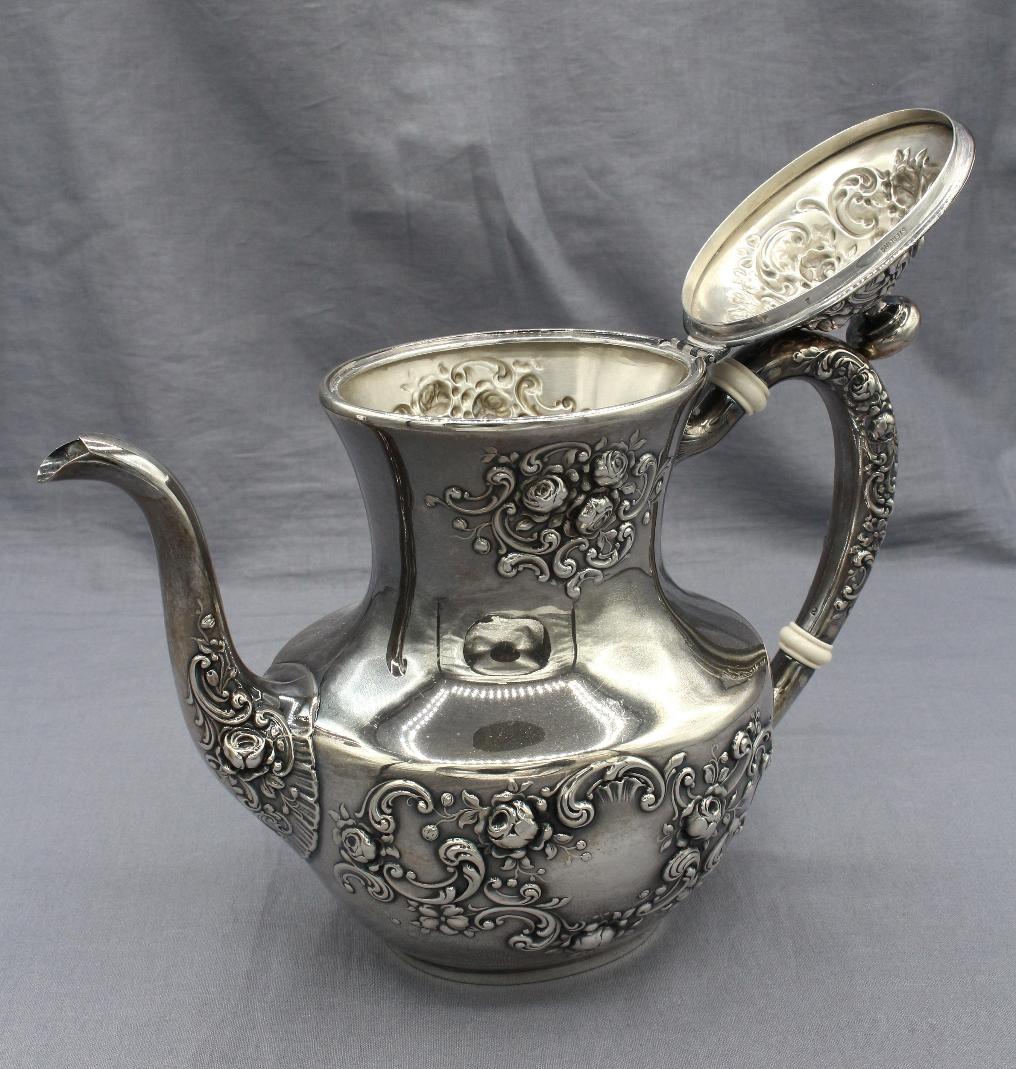 Servicio de té y café de 4 piezas Gorham de plata de ley de mediados del siglo XX en Bueno estado para la venta en Chapel Hill, NC