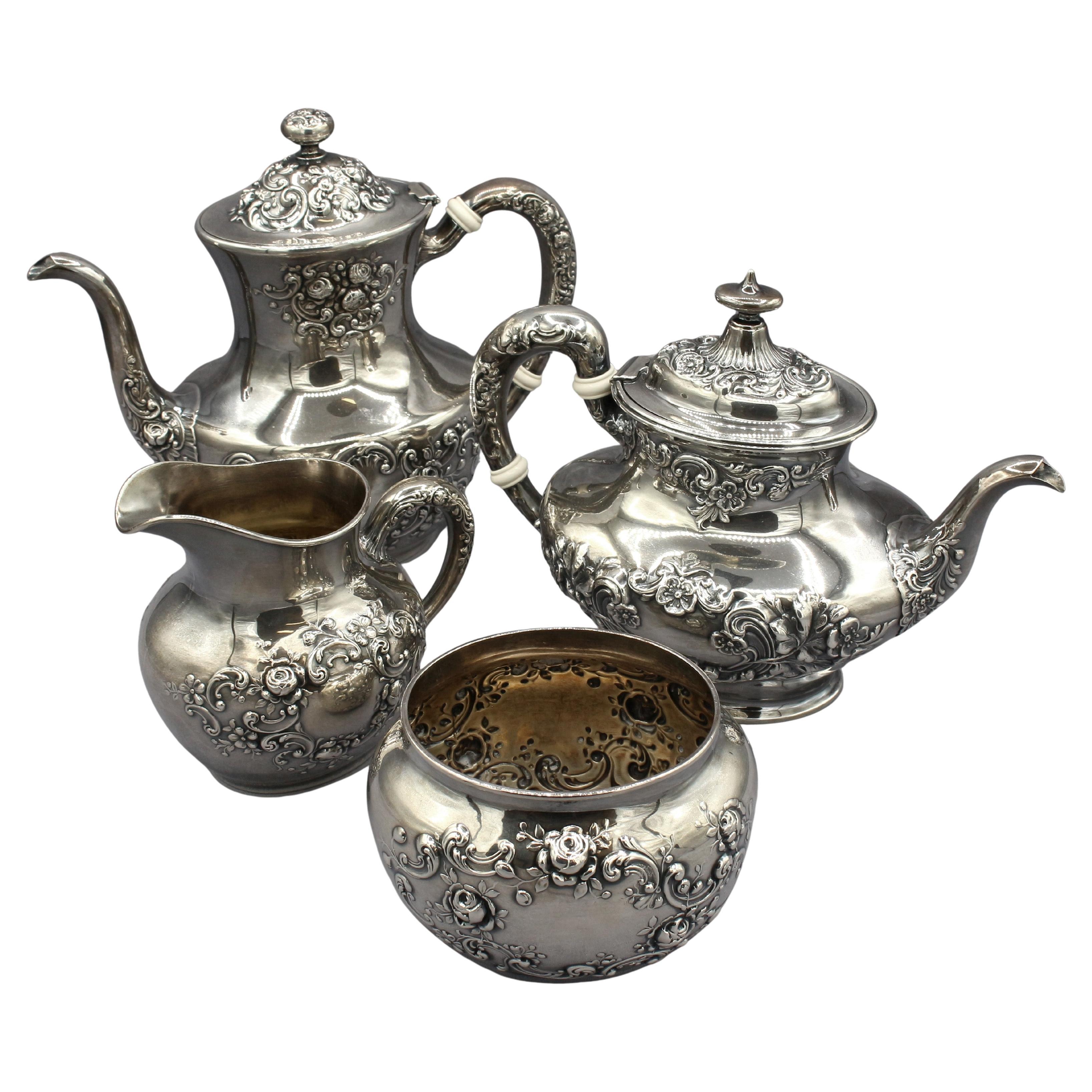 Servicio de té y café de 4 piezas Gorham de plata de ley de mediados del siglo XX