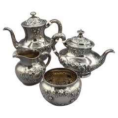 Servicio de té y café de 4 piezas Gorham de plata de ley de mediados del siglo XX