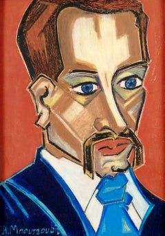 Portrait of a Man - Mid 20th Century Greek Cubist Figurative Oil Painting