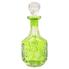 Mid 20th Century Green Cut to Clear Crystal Decanter