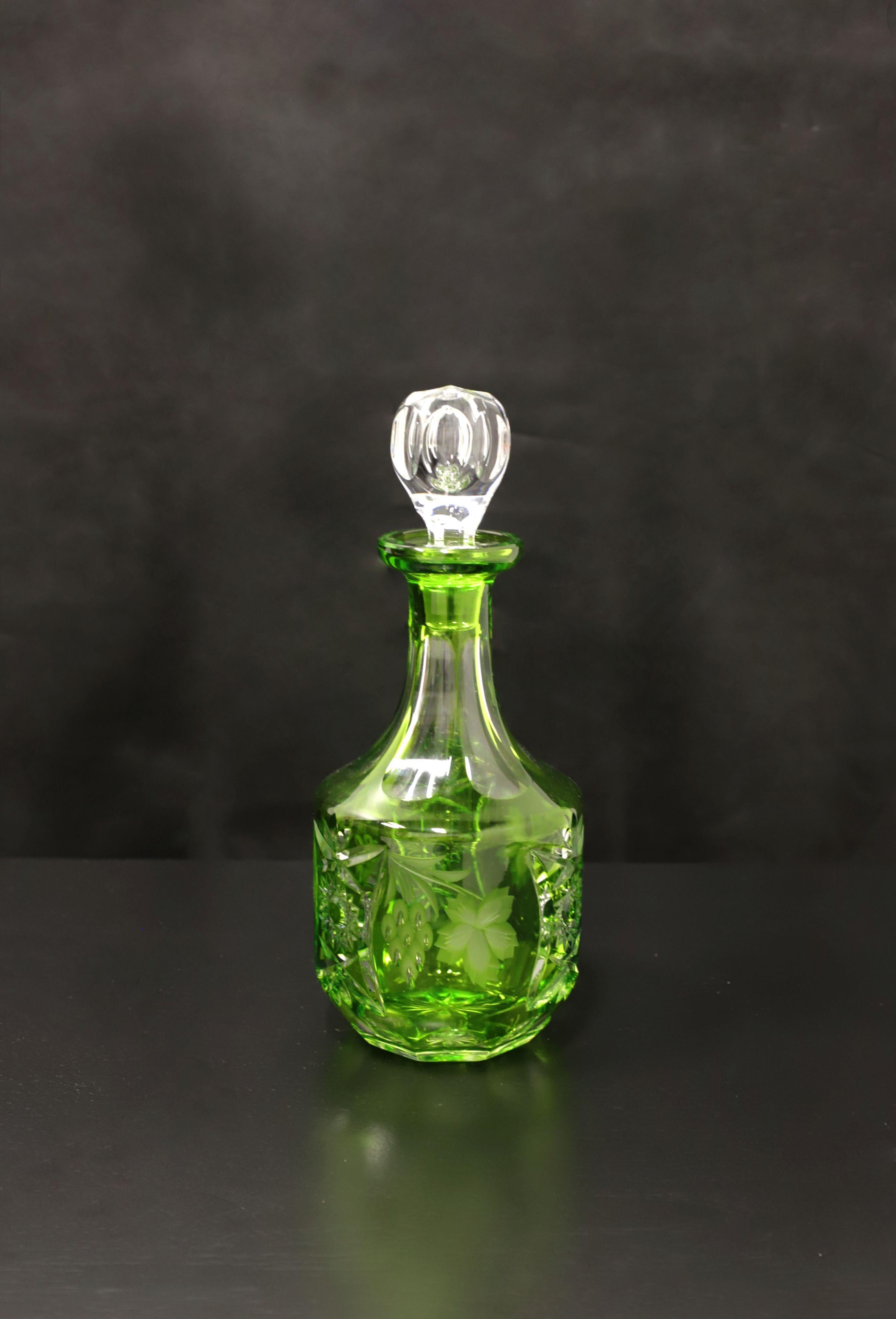 Mid 20th Century Green Cut to Clear Crystal Decanter 4