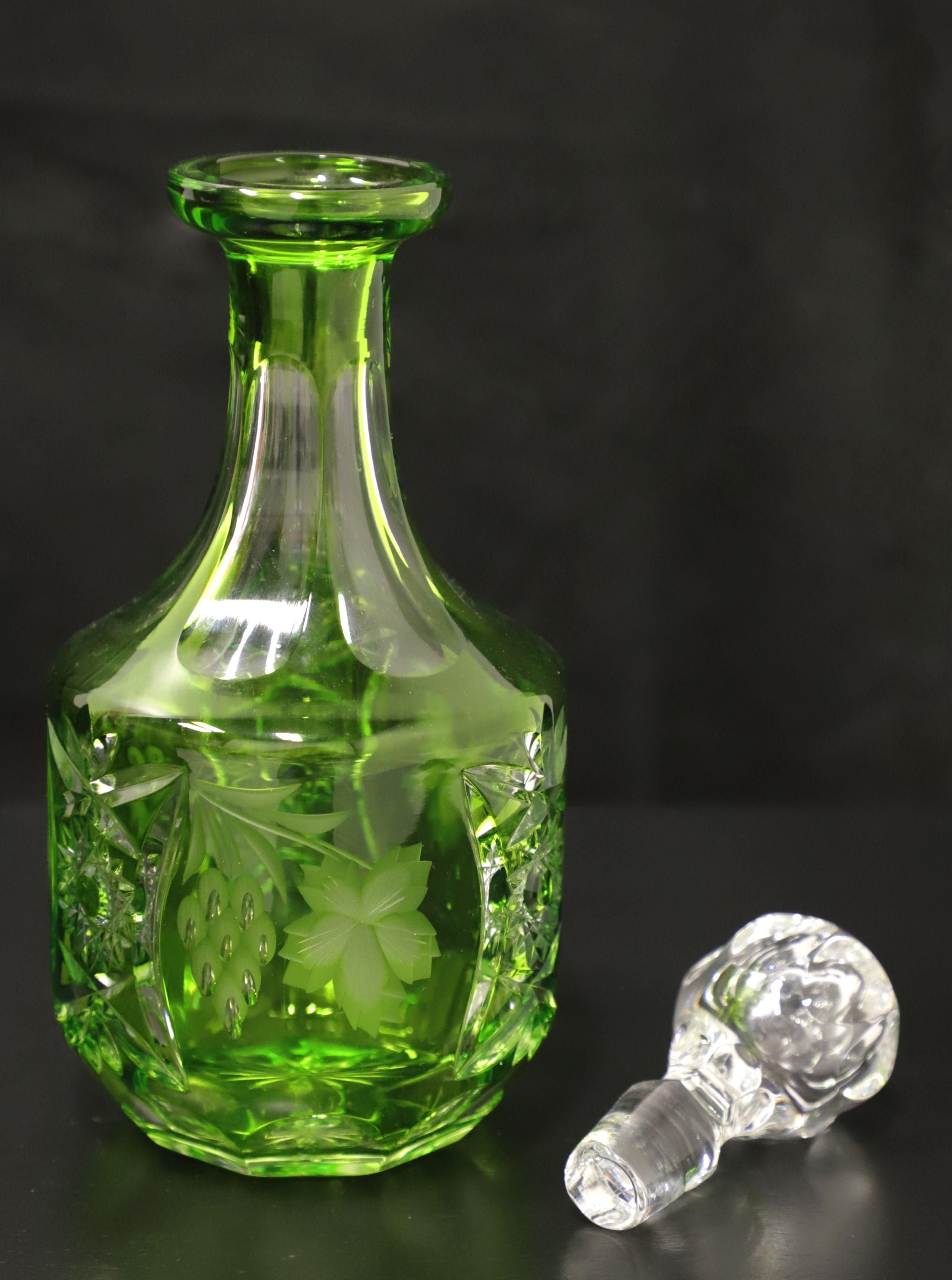 Other Mid 20th Century Green Cut to Clear Crystal Decanter