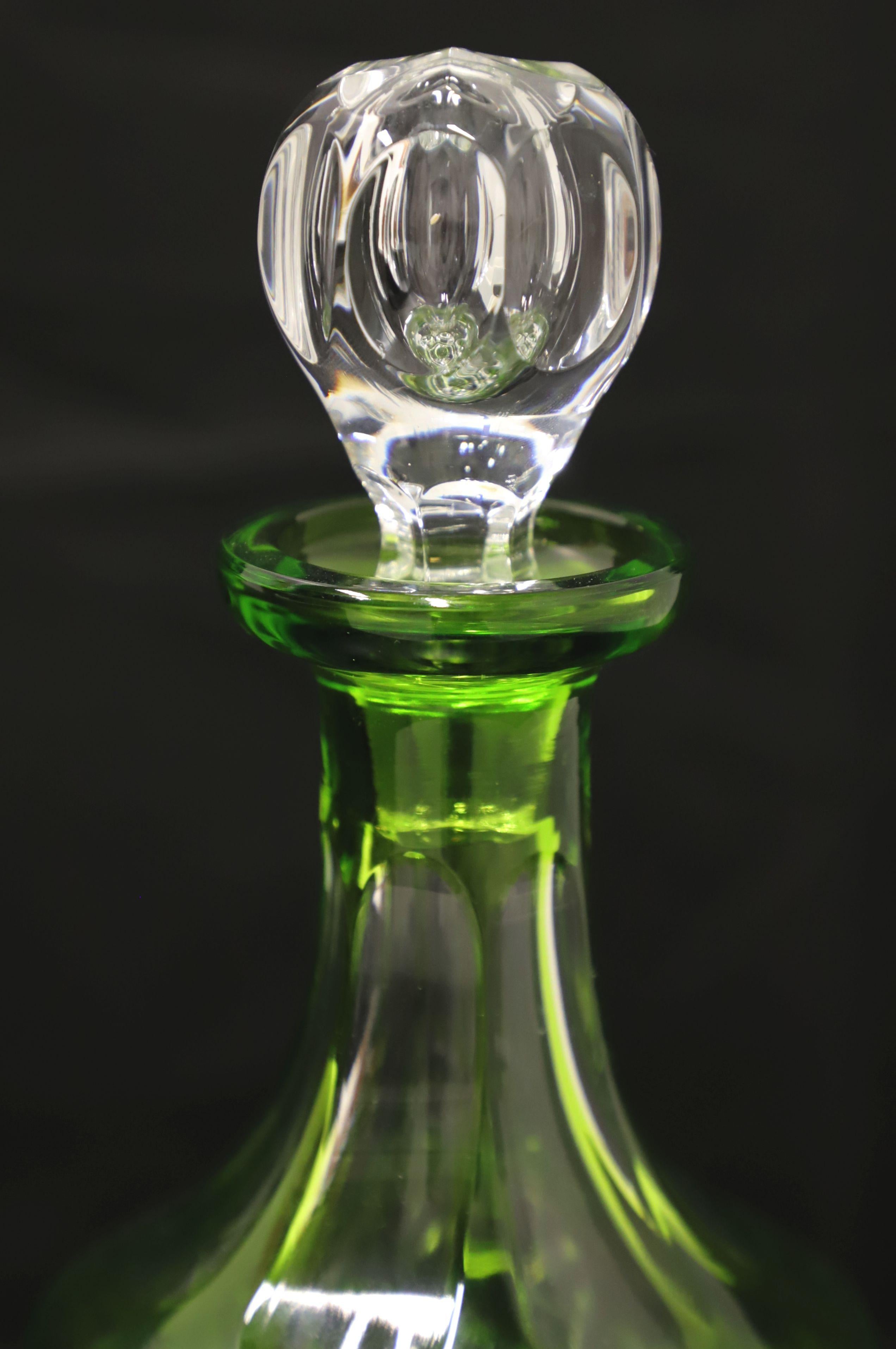 American Mid 20th Century Green Cut to Clear Crystal Decanter