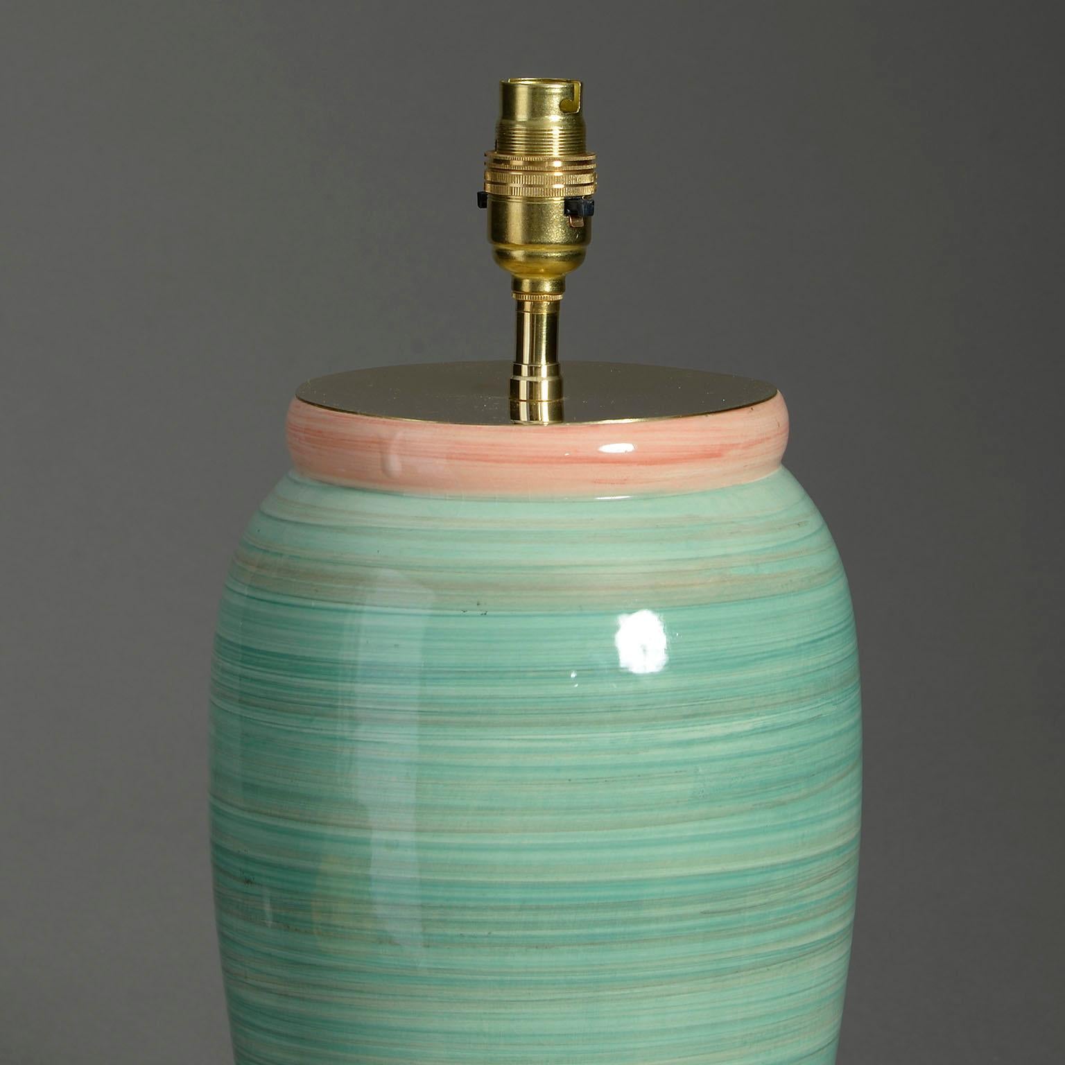 Modern Mid-20th Century Green Glazed Vase Lamp