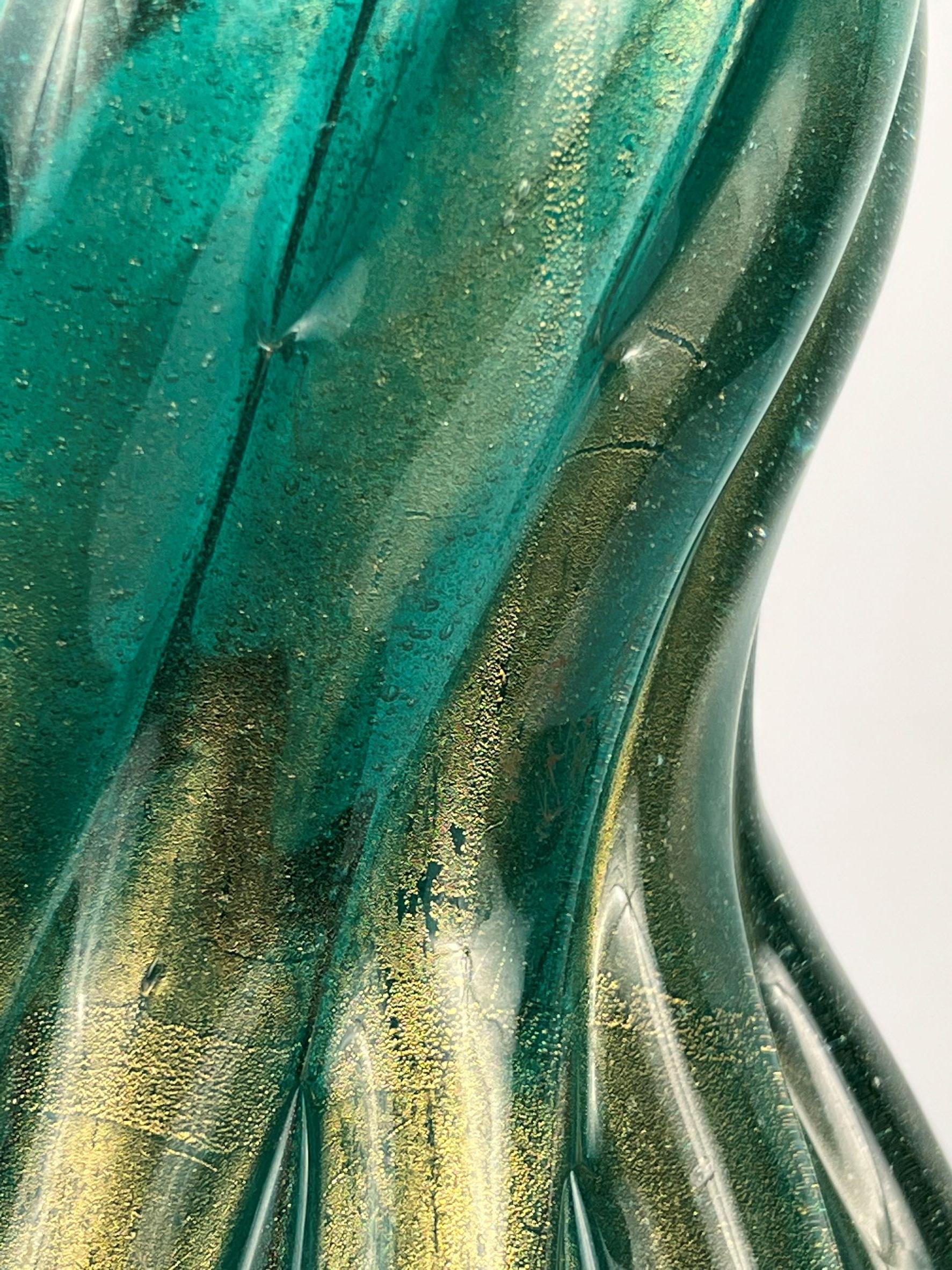 Mid 20th Century Green & Gold Murano Table Lamp 4