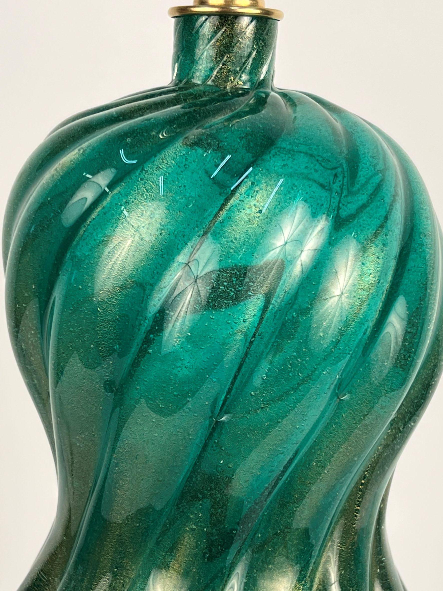 Mid 20th Century Green & Gold Murano Table Lamp 1