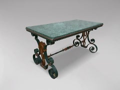 Mid-20th Century Green Marble Top Painted Iron Coffee Table