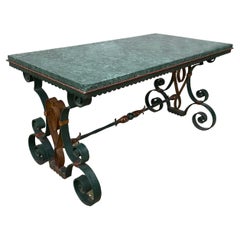 Mid-20th Century Green Marble Top Painted Iron Coffee Table