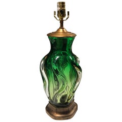 Mid-20th Century Green Swirl Glass Lamp