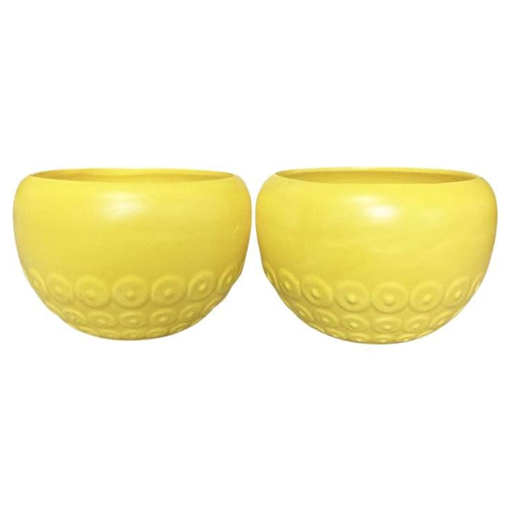 Mid 20th Century Haeger Ceramic Round Octopus Planters in Bright Yellow - A Pair For Sale